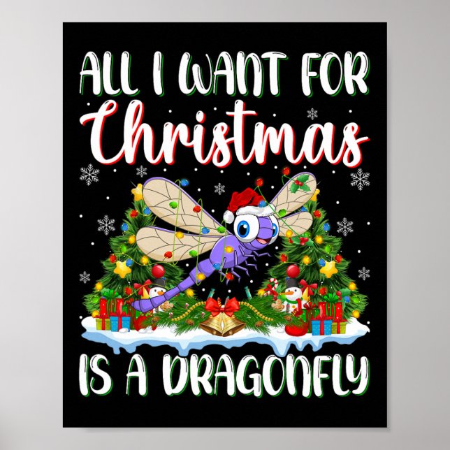 Affiche Je Veux Pour Noël Est Une Dragonfly Xmas Tree Ligh (Devant)
