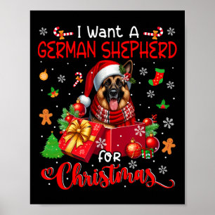 Affiche Je Veux Un Berger Allemand Pour Noël Père Noël Chi