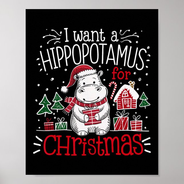 Affiche Je veux un hippopotame de Noël Pyjamas mignons Hip (Devant)