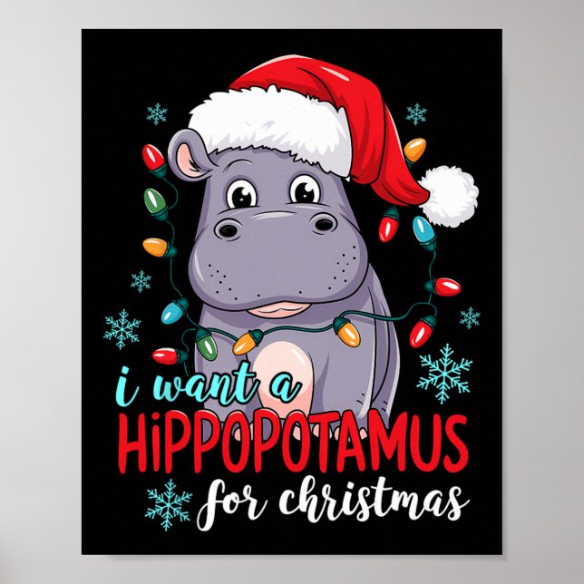 Affiche Je Veux Un Hippopotame Pour Noël Mignonne (Devant)