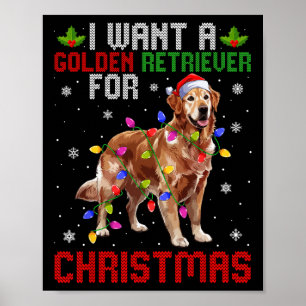 Affiche Je Veux Un Retriever D'Or Pour Noël Santa Hat