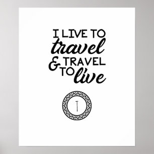 Affiche Je vis pour voyager et voyager  Monogram