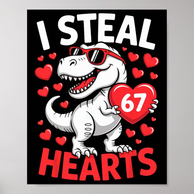 Affiche Je vole 67 cœurs Drôle 67 Saint-Valentin Dinosaure (Devant)