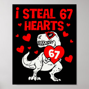 Affiche Je vole 67 cœurs Six Sept Saint Valentin Dinosaure