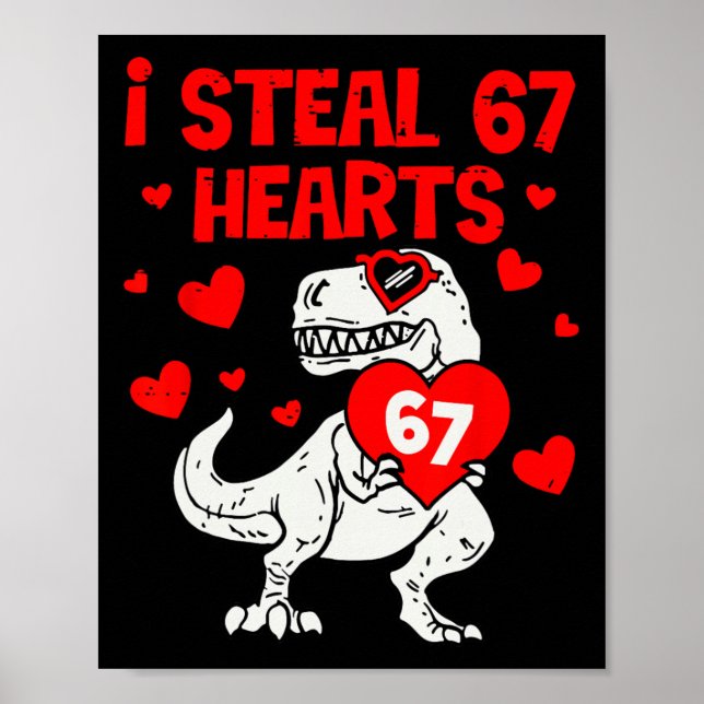 Affiche Je vole 67 cœurs Six Sept Saint Valentin Dinosaure (Devant)