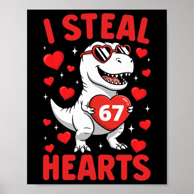Affiche Je vole 67 cœurs T Rex drôle Saint Valentin 67 Mem (Devant)