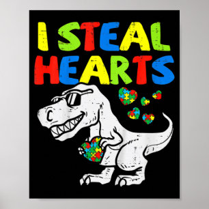 Affiche Je vole Coeurs Trex Dinosaur Enfants Garçons Autis