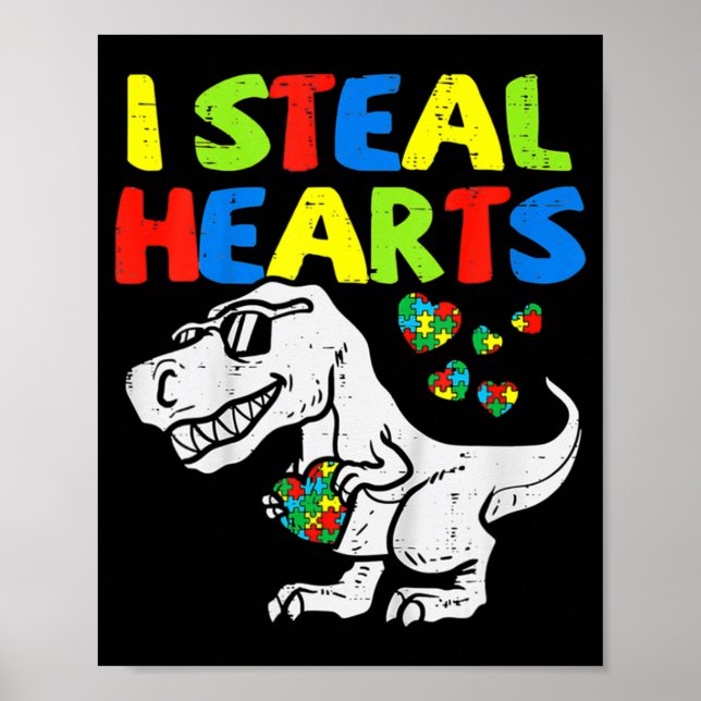 Affiche Je vole Coeurs Trex Dinosaur Enfants Garçons Autis (Devant)