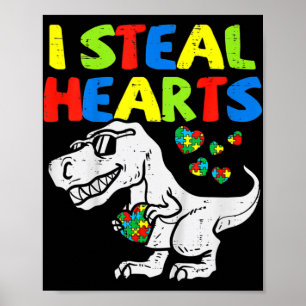 Affiche Je vole Coeurs Trex Dinosaur Enfants Garçons Autis
