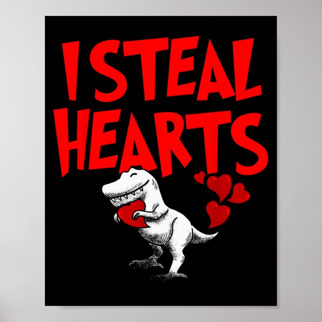 Affiche Je vole des coeurs Dino T-rex Saint-Valentin Enfan (Devant)