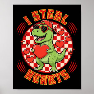 Affiche Je vole des cœurs Rétro à carreaux Saint-Valentin 