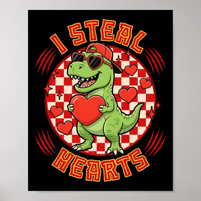 Affiche Je vole des cœurs Rétro à carreaux Saint-Valentin  (Devant)