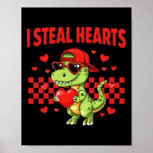 Affiche Je vole des cœurs Saint-Valentin Dinosaure Mignon 