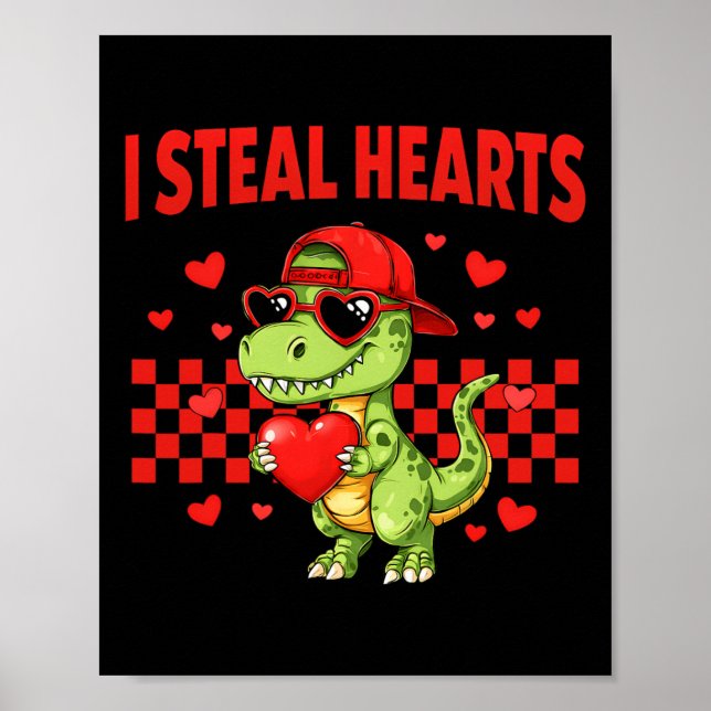 Affiche Je vole des cœurs Saint-Valentin Dinosaure Mignon  (Devant)