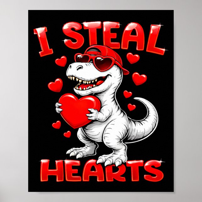 Affiche Je vole des cœurs T Rex Dinosaur Boy Saint Valenti (Devant)