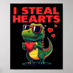 Affiche Je vole des cœurs T-rex Mignon Saint Valentin