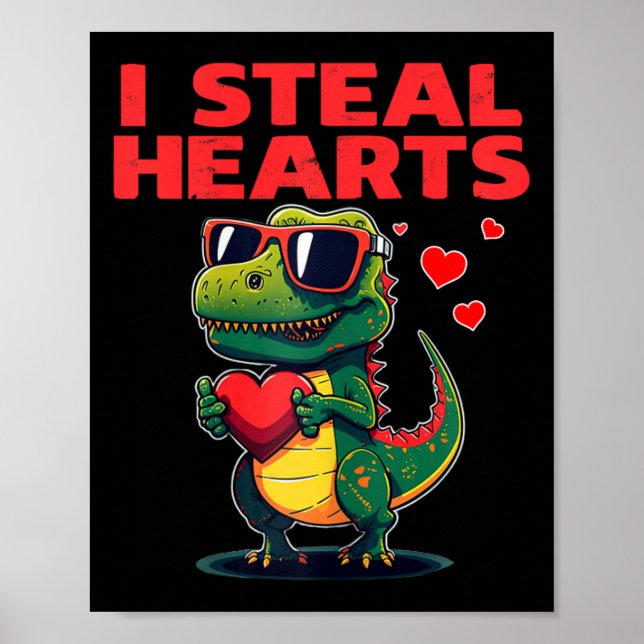 Affiche Je vole des cœurs T-rex Mignon Saint Valentin (Devant)