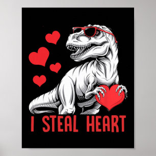 Affiche Je vole le cœur T-rex dinosaure Saint-Valentin gar