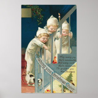 Affiche Je vous souhaite Noël Joyeux enfants, chien sur la