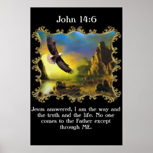Affiche Jean 14:6 Avec un aigle survolant le paysage.