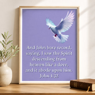 Affiche Jean 1:32 Colombe violette descendante chrétienne