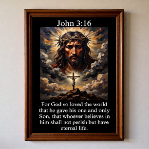 Affiche Jean 3:16 Calvaire Jésus Couronne d'Épines