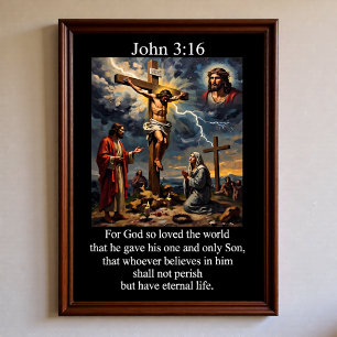 Affiche Jean 3:16 Crucifixion Calvaire Foudre 