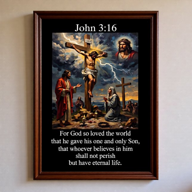 Affiche Jean 3:16 Crucifixion Calvaire Foudre  (Créateur téléchargé)