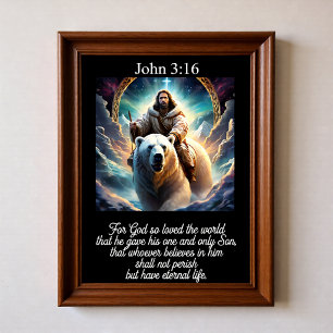 Affiche Jean 3:16 Jésus chevauchant un ours polaire Montag