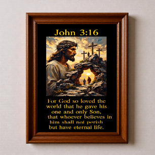 Affiche Jean 3:16 Jésus Couronne d'Épines Tombeau Vide Cal