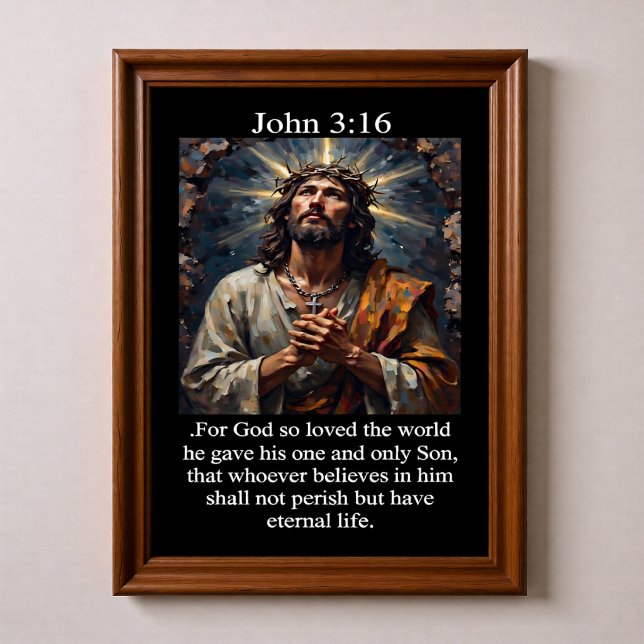 Affiche Jean 3:16 Jésus priant Couronne d'épines Croix  (Créateur téléchargé)