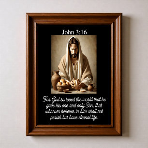 Affiche Jean 3:16 Jésus rompant le pain Communion Panier