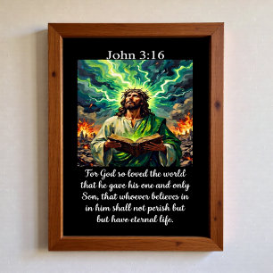 Affiche Jean 3:16 Jésus Sainte Bible Apocalypse Éclair
