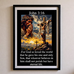 Affiche Jean 3:16 Lever de soleil Jésus priant Couronne d'
