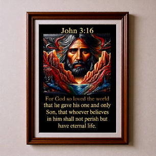 Affiche Jean 3:16 Visage de Jésus Canyon de la Rivière Rou
