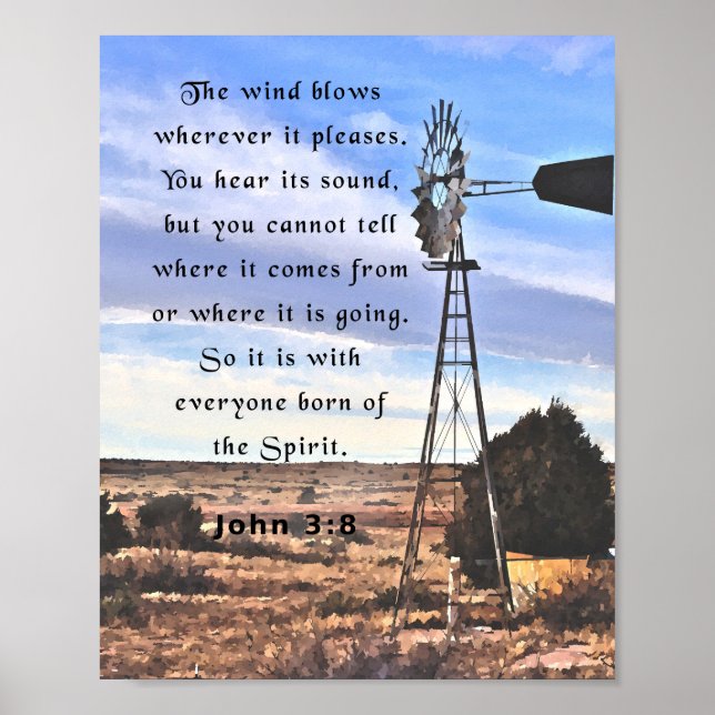 Affiche Jean 3:8, verset de la Bible (Devant)
