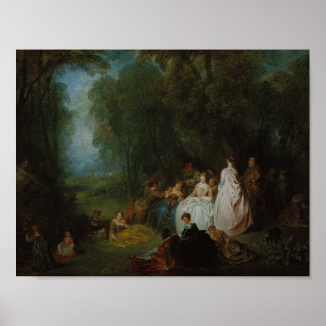 Affiche Jean-Antoine Watteau - Réunion pastorale (Devant)