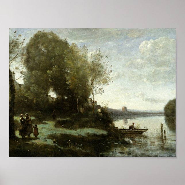 Affiche Jean-Baptiste-Camille Corot - Rivière avec un loin (Devant)