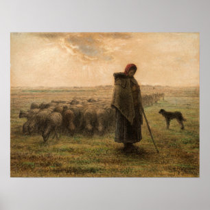 Affiche Jean-Francois Millet - Berger et troupeau 1865