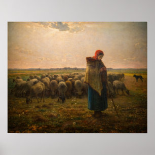 Affiche Jean-Francois Millet - Bergère et Troupeau 1863