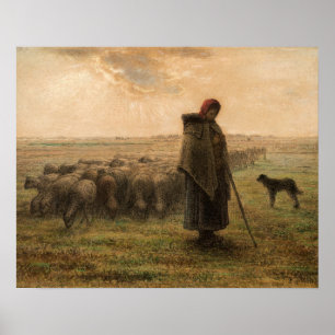 Affiche Jean-Francois Millet - Bergère et Troupeau 1865