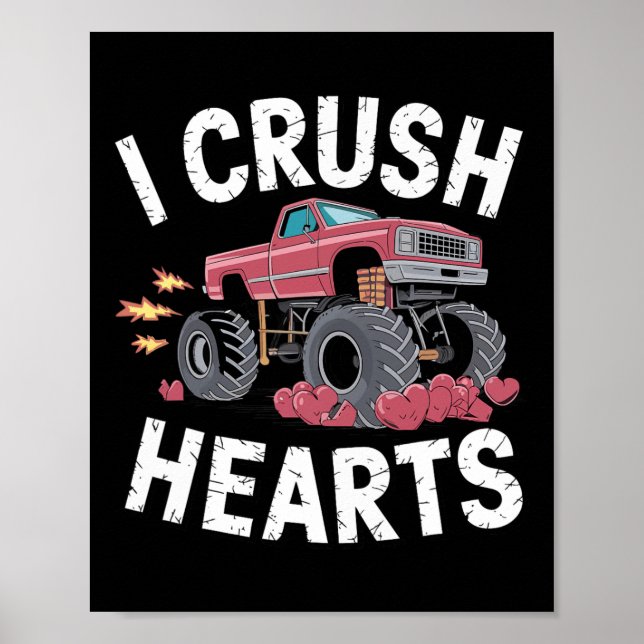Affiche J'écrase Coeurs Monster Truck Funny Valentines Day (Devant)