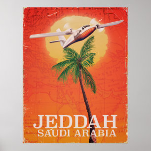 Affiche Jeddah Arabie Saoudite carte vintage carte de voya