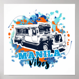 Affiche Jeepney Manille Vibes Bleu Orange