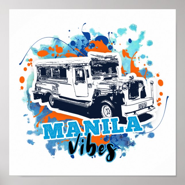 Affiche Jeepney Manille Vibes Bleu Orange (Devant)