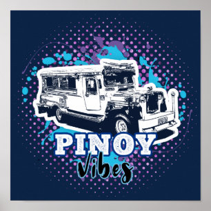 Affiche Jeepney Pinoy Vibes bleu rose