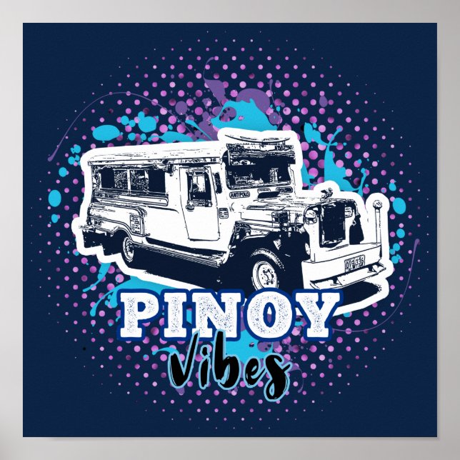 Affiche Jeepney Pinoy Vibes bleu rose (Devant)