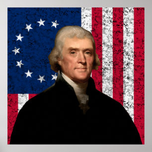 Affiche Jefferson et le drapeau américain — Frontière