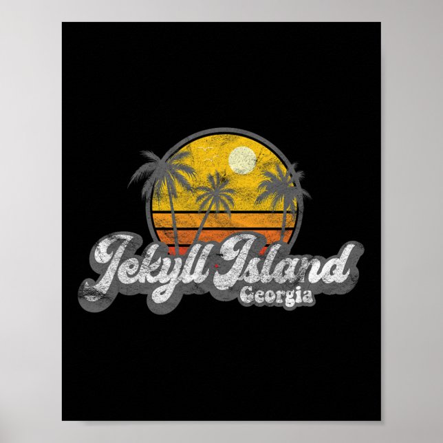 Affiche Jekyll Island Ga 70's Rétro Pêche Bateau Plage  (Devant)