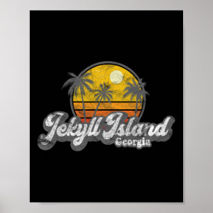 Affiche Jekyll Island Ga 70's Rétro Pêche Bateau Plage